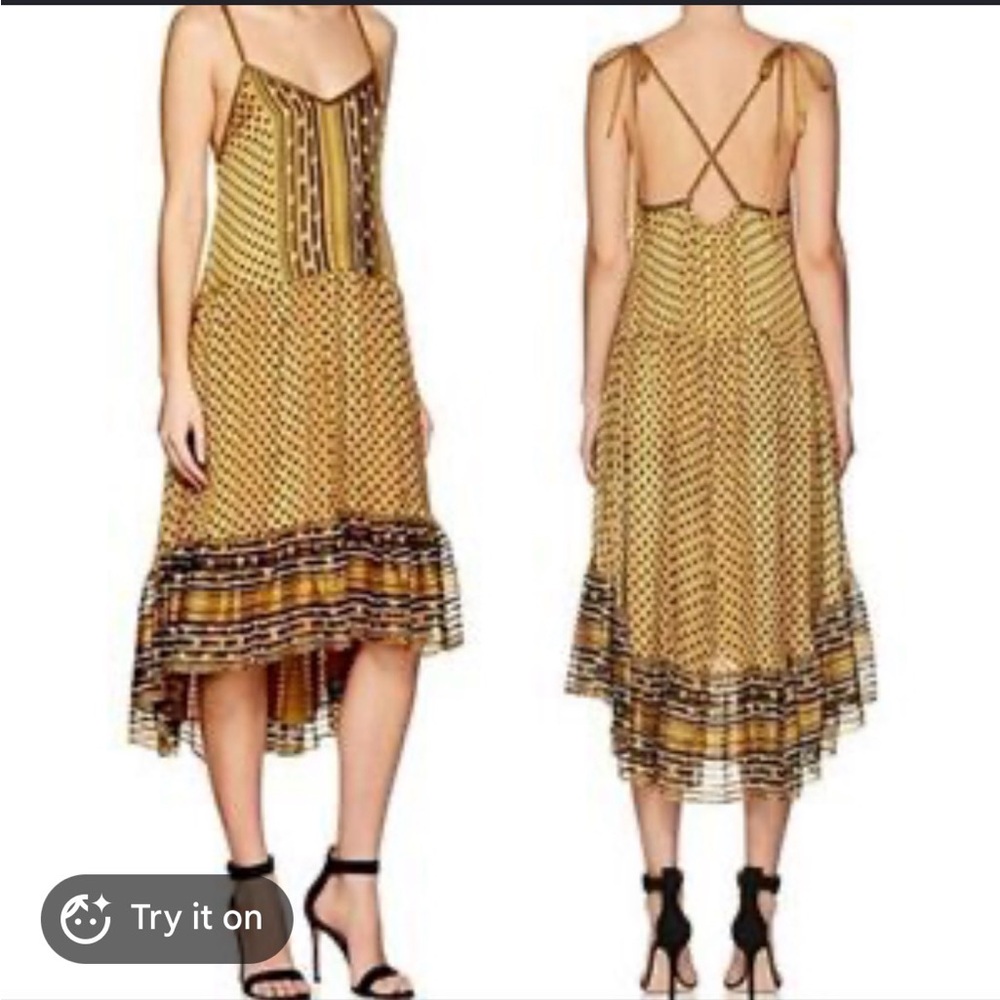 Ulla Johnson Talin Silk Scarf Print Tie
Shoulder Midi Dress,  Sz 2